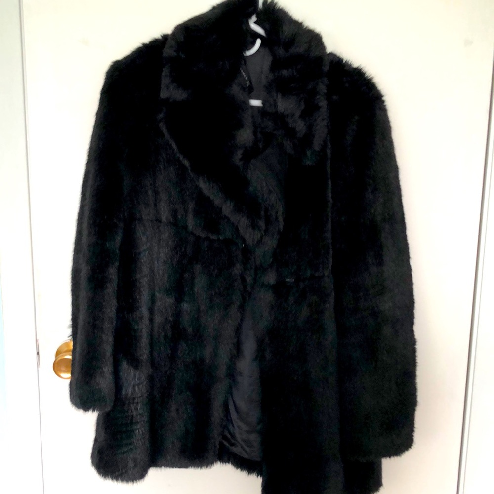 Zara Black Faux Fur Coat, size M